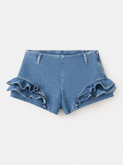 Mango High Waist Ruffle Mini Shorts, Mid Blue, Mid Blue