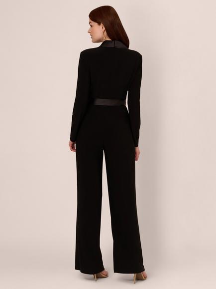 Adrianna Papell Petite Jersey Combo Tuxedo Jumpsuit, Black - view 2, Black