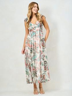Hope & Ivy The Aura Floral Ruffle Shoulder Maxi Dress, White/Multi, White/Multi