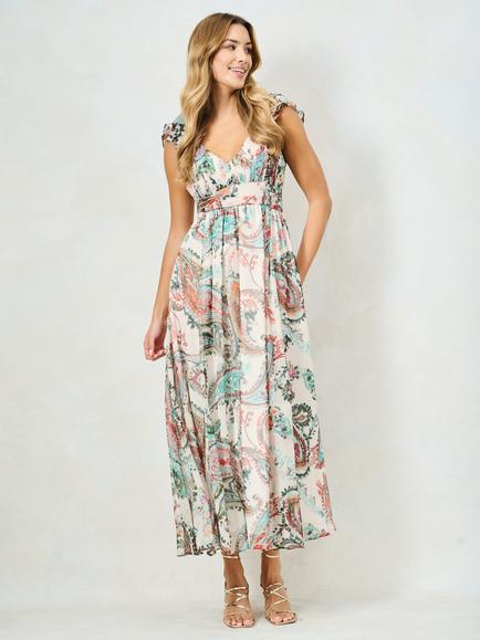 Hope & Ivy The Aura Floral Ruffle Shoulder Maxi Dress, White/Multi, White/Multi