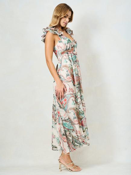 Hope & Ivy The Aura Floral Ruffle Shoulder Maxi Dress, White/Multi - view 2, White/Multi