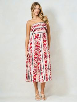 Hope & Ivy The Billy Bandeau Midi Dress, Pink/Multi, Pink/Multi