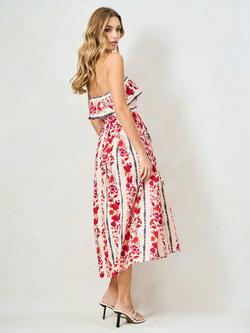 Hope & Ivy The Billy Bandeau Midi Dress, Pink/Multi - view 2, Pink/Multi
