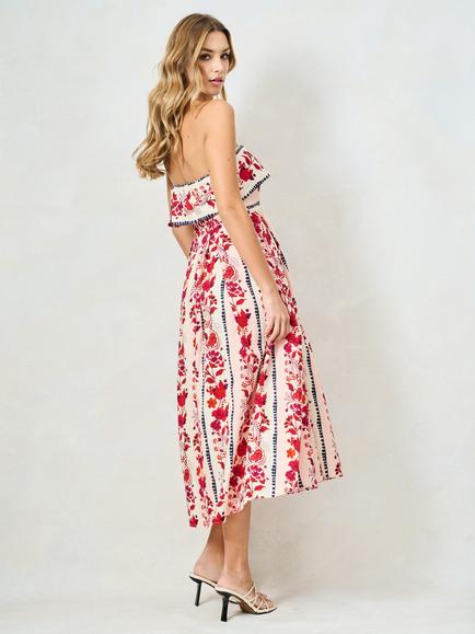 Hope & Ivy The Billy Bandeau Midi Dress, Pink/Multi - view 2, Pink/Multi