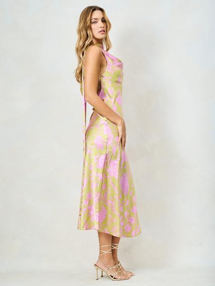 Hope & Ivy The Inas Sleeveless Cowl Neck Midi Dress, Green/Pink - view 2, Green/Pink