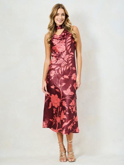 Hope & Ivy The Jamilla Cowl Neck Cami Midi Dress, Brown/Multi, Brown/Multi