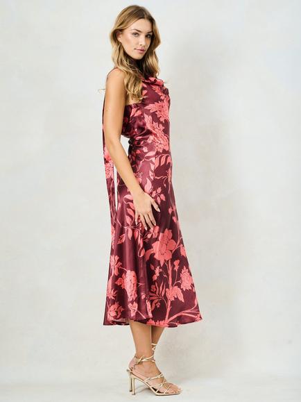 Hope & Ivy The Jamilla Cowl Neck Cami Midi Dress, Brown/Multi - view 2, Brown/Multi