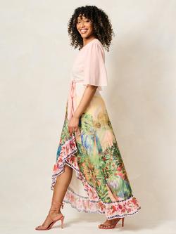 Hope & Ivy The Morocco Printed Flutter Sleeve Maxi Wrap Dress, Light Pink/Multi - view 2, Light Pink/Multi