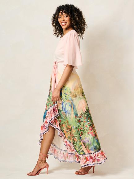 Hope & Ivy The Morocco Printed Flutter Sleeve Maxi Wrap Dress, Light Pink/Multi - view 2, Light Pink/Multi
