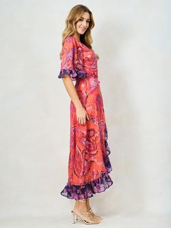 Hope & Ivy The Zella Flutter Sleeve Tie Waist Maxi Wrap Dress, Orange/Multi - view 2, Orange/Multi