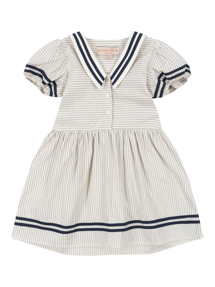 Konges Sløjd Baby Allie Puff Sleeve Sailor Dress, Bleu Stripe, Bleu Stripe