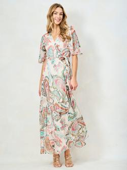Hope & Ivy The Blanche Flutter Sleeve Maxi Dress, Ivory/Multi, Ivory/Multi
