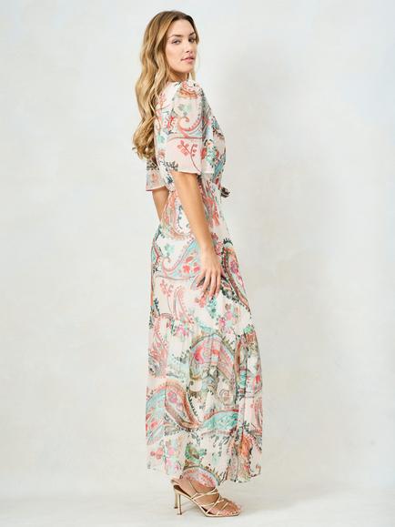 Hope & Ivy The Blanche Flutter Sleeve Maxi Dress, Ivory/Multi - view 2, Ivory/Multi