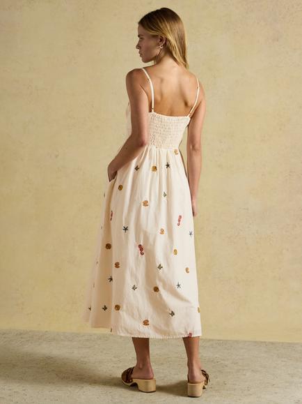 Joules Sea Embroidered Midi Dress, Cream - view 2, Cream