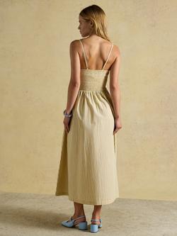 Joules Cotton Stripe Smock Midi Dress, Yellow - view 2, Yellow