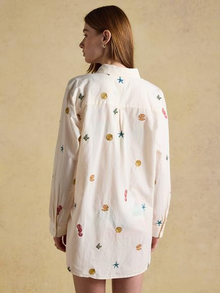 Joules Embroidered Holiday Icons Longline Shirt, Cream - view 2, Cream