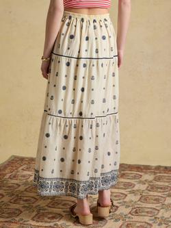 Joules Boho Broderie Tiered Maxi Skirt, Cream - view 2, Cream