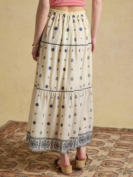 Joules Boho Broderie Tiered Maxi Skirt, Cream - view 2, Cream