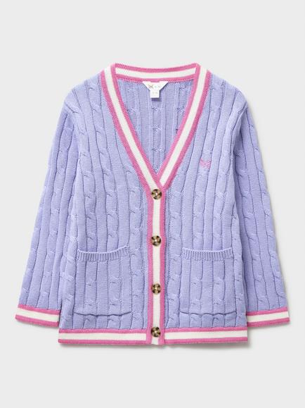 Crew Clothing Kids' Cable Knit Cardigan, Light Blue, Light Blue
