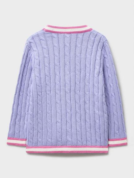 Crew Clothing Kids' Cable Knit Cardigan, Light Blue - view 2, Light Blue