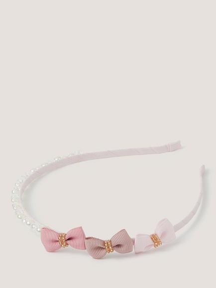 Monsoon Kids' Triple Bow Pearl Alice Headband, Pink, Pink