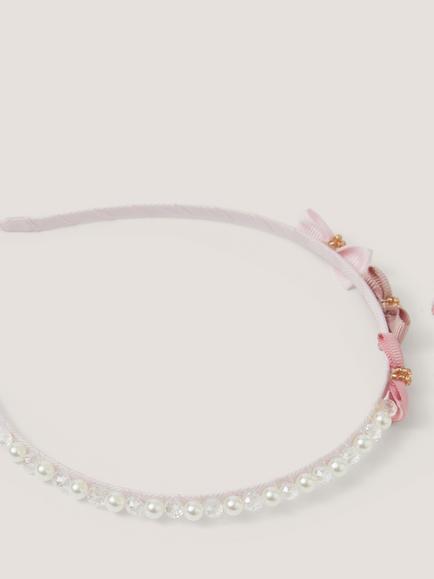 Monsoon Kids' Triple Bow Pearl Alice Headband, Pink - view 2, Pink