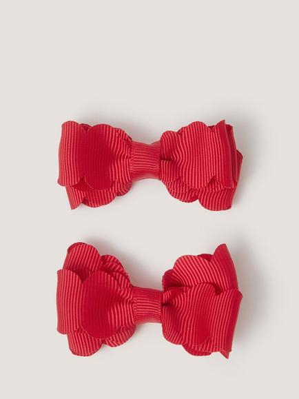 Monsoon Kids' Scallop Bow Hair Clip, Pack of 2, Red, Red