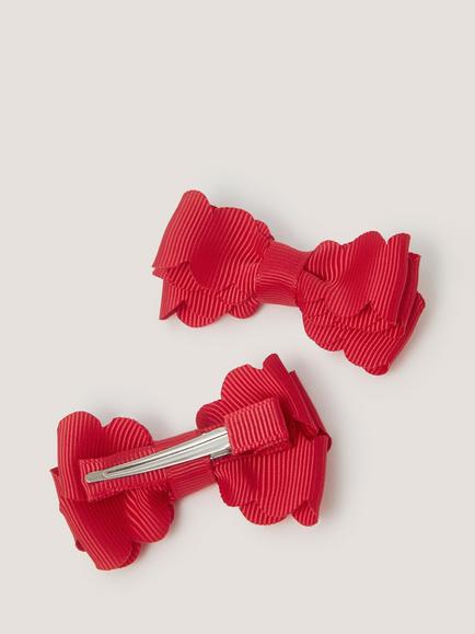 Monsoon Kids' Scallop Bow Hair Clip, Pack of 2, Red - view 2, Red