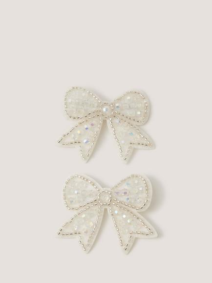 Monsoon Kids' Beaded Bow Hair Clips, Pack of 2, Ivory, Ivory