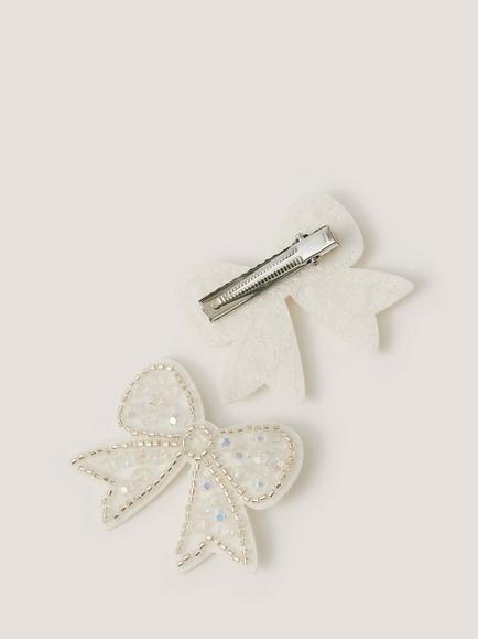 Monsoon Kids' Beaded Bow Hair Clips, Pack of 2, Ivory - view 2, Ivory
