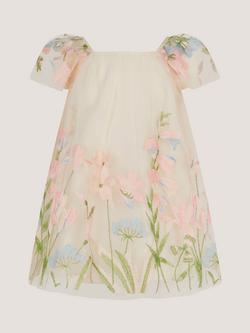 Monsoon Baby Short Sleeve Embroidered Floral Dress, Warm Ivory - view 2, Warm Ivory