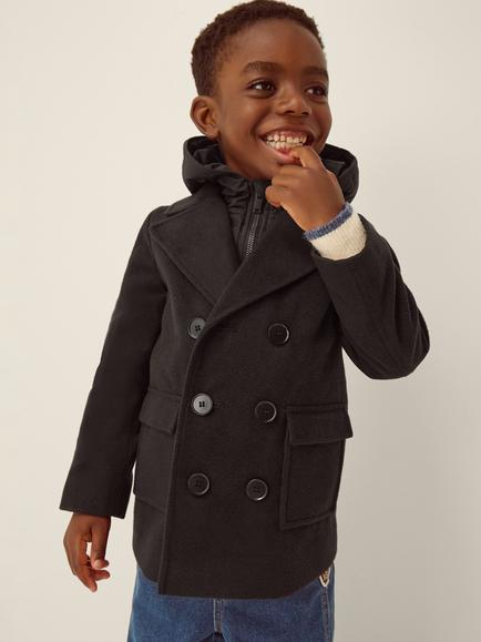 Monsoon Kids' Quilted Hooded Pea Coat, Black, Black