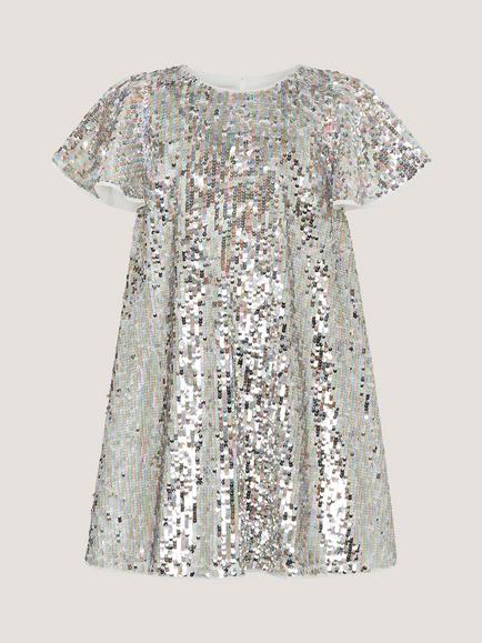 Monsoon Kids' Short Flutter Sleeve Sequin Dress, Multi - view 2, Multi