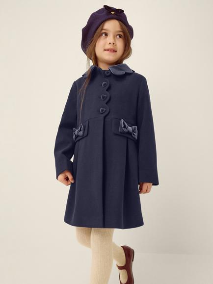 Monsoon Kids' Smart Scallop Collar Coat, Navy - view 2, Navy