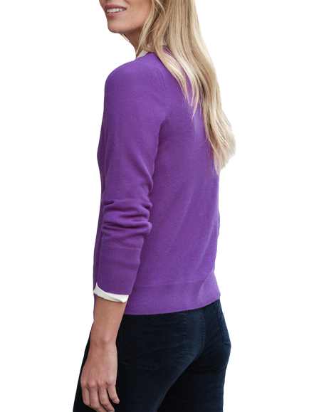 Pure Collection Cashmere Crew Neck Cardigan, Deep Purple - view 2, Deep Purple
