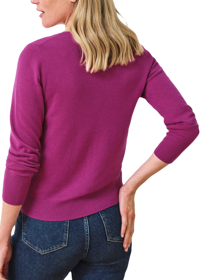 Pure Collection Cashmere Crew Neck Cardigan, Magenta - view 2, Magenta