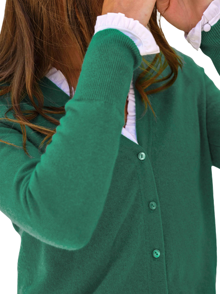 Pure Collection Pure Cashmere V-Neck Cardigan, Peacock Green - view 2, Peacock Green
