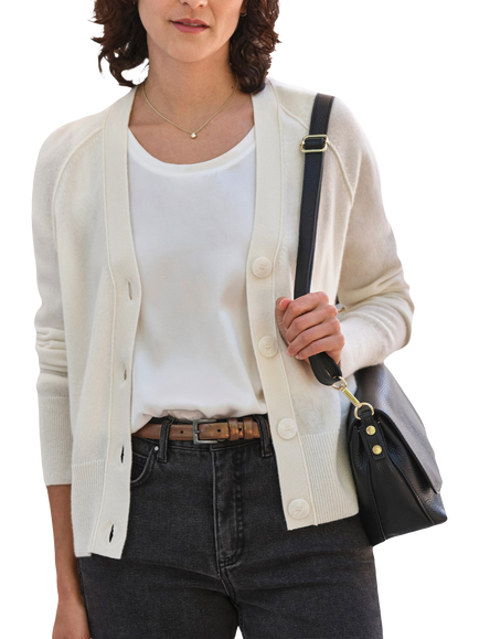 Pure Collection Pure Cashmere Relaxed V-Neck Cardigan, Soft White, Soft White