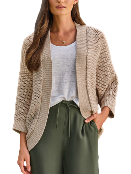Pure Collection Cotton Edge-to-Edge Cardigan, Neutral, Neutral