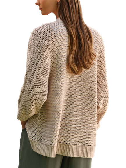 Pure Collection Cotton Edge-to-Edge Cardigan, Neutral - view 2, Neutral