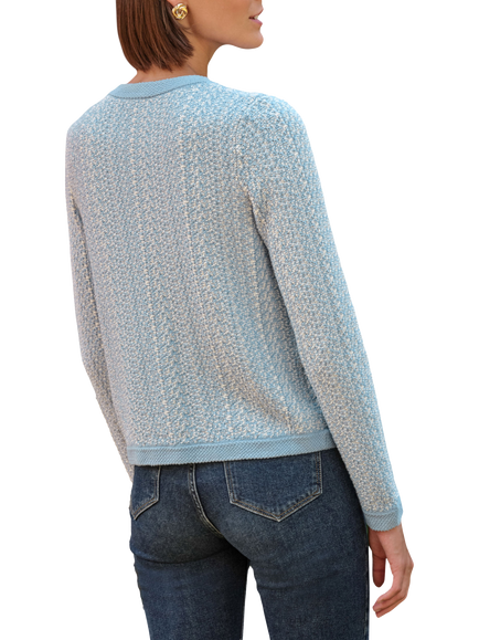 Pure Collection Tweedy Cotton Cardigan, Blue/White - view 2, Blue/White