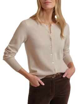 Pure Collection Pure Cashmere Crew Neck Cardigan, Blonde, Blonde