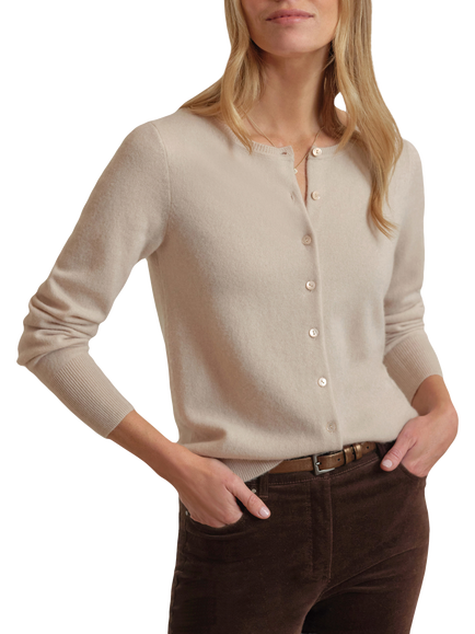 Pure Collection Pure Cashmere Crew Neck Cardigan, Blonde, Blonde
