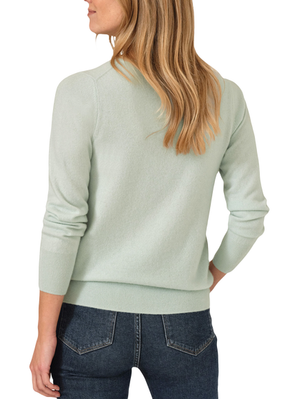 Pure Collection Pure Cashmere Crew Neck Cardigan, Duckegg - view 2, Duckegg