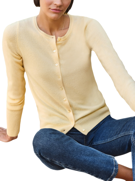 Pure Collection Cashmere Crew Neck Cardigan, Buttermilk, Buttermilk