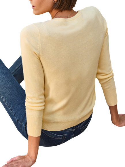 Pure Collection Cashmere Crew Neck Cardigan, Buttermilk - view 2, Buttermilk