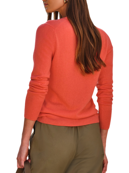 Pure Collection Pure Cashmere V-Neck Cardigan, Orange Sunset - view 2, Orange Sunset