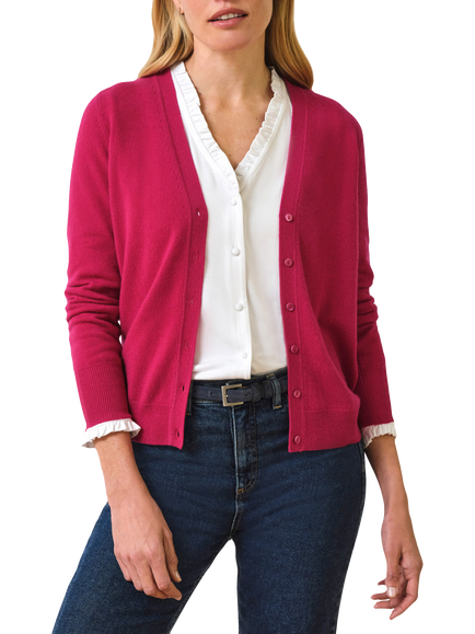 Pure Collection Pure Cashmere V-Neck Cardigan, Pink, Pink