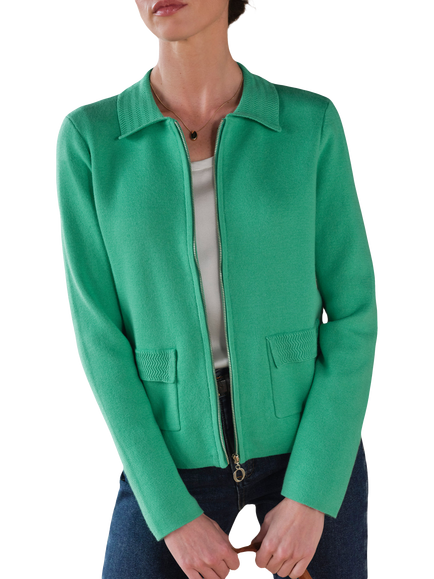 Pure Collection Milano Zip Through Cotton Wool Jacket, Green, Green