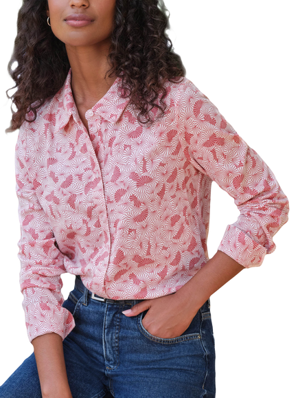 Pure Collection Fan Print Cotton Jersey Shirt, Pink, Pink